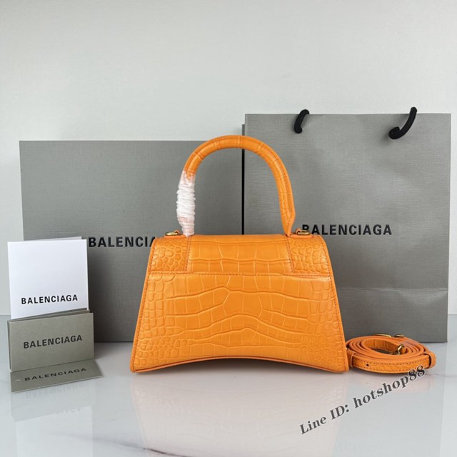 Balenciaga專櫃爆款橙色鱷魚紋金扣手提女包 巴黎世家原廠S號Hourglass沙漏包 款號：8895 fyj1199